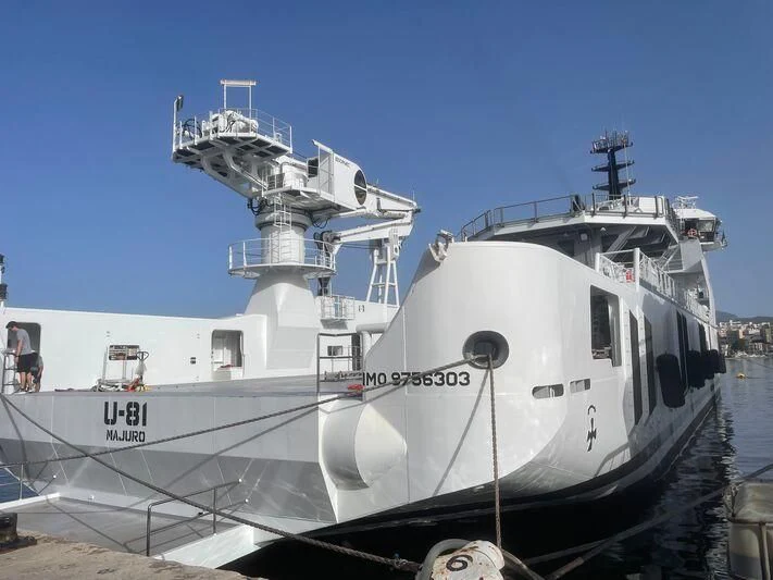 a large white ship aboard WINGMAN Yacht for Sale