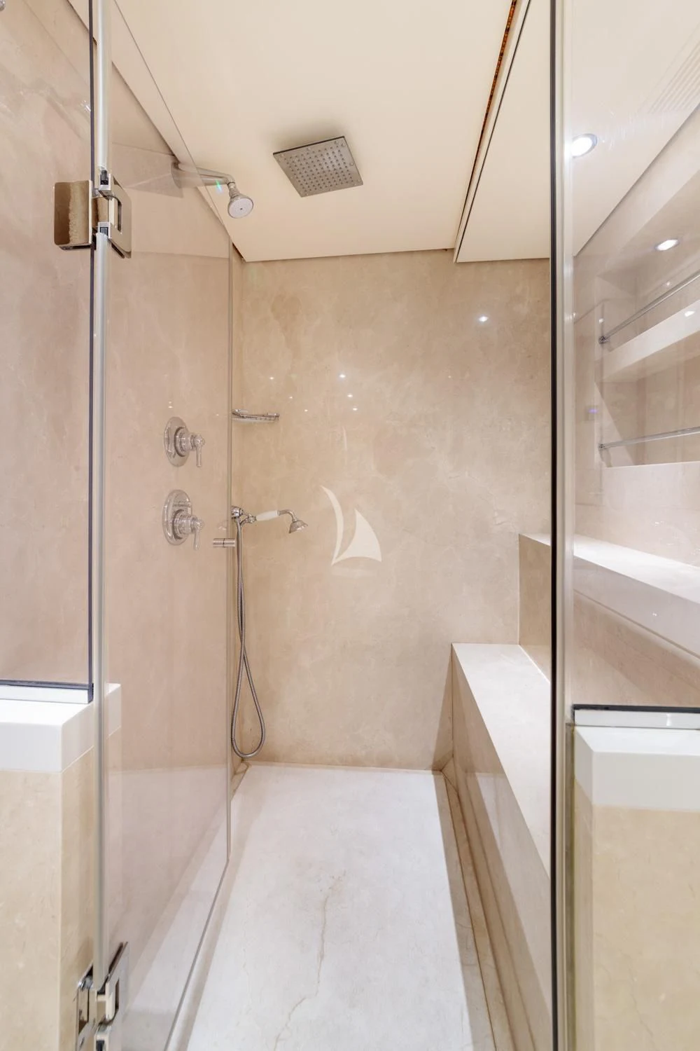 a bathroom with a shower unit aboard ARIONAS Yacht for Sale