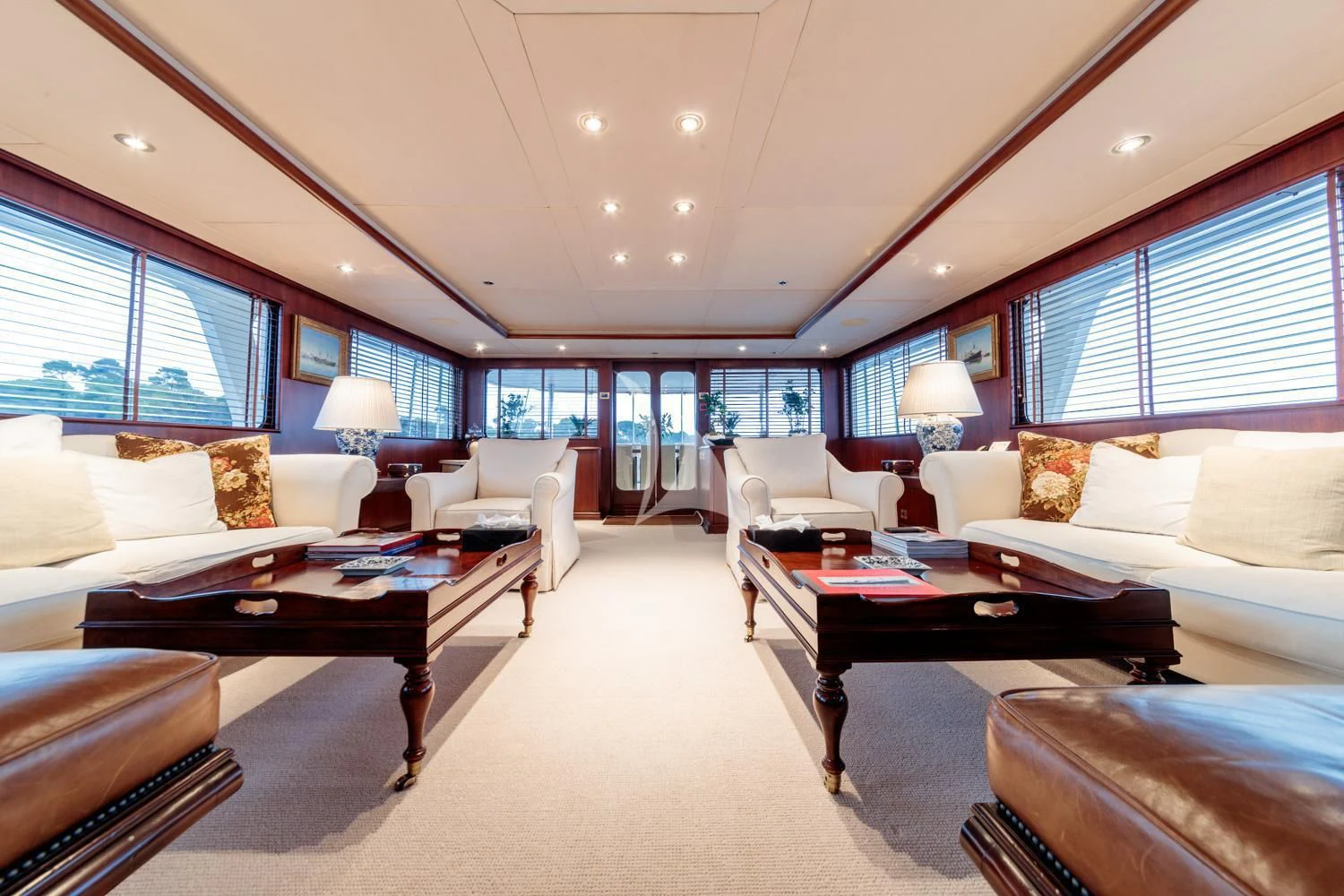 a living room with a large window aboard ARIONAS Yacht for Sale