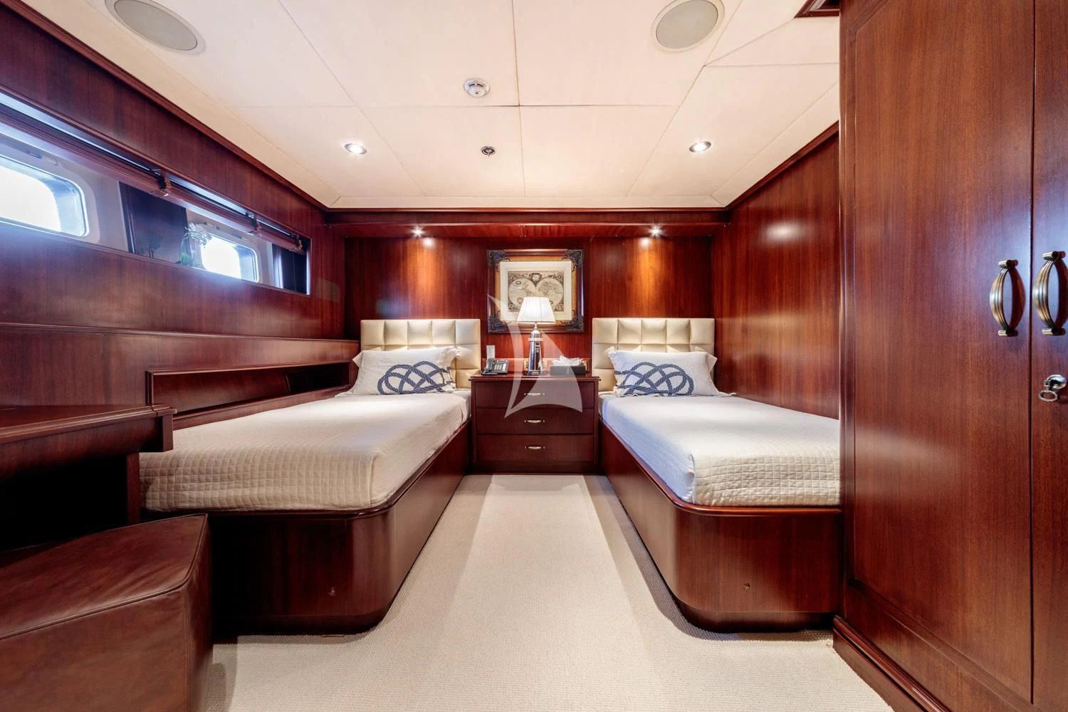 a room with a couple of beds aboard ARIONAS Yacht for Sale