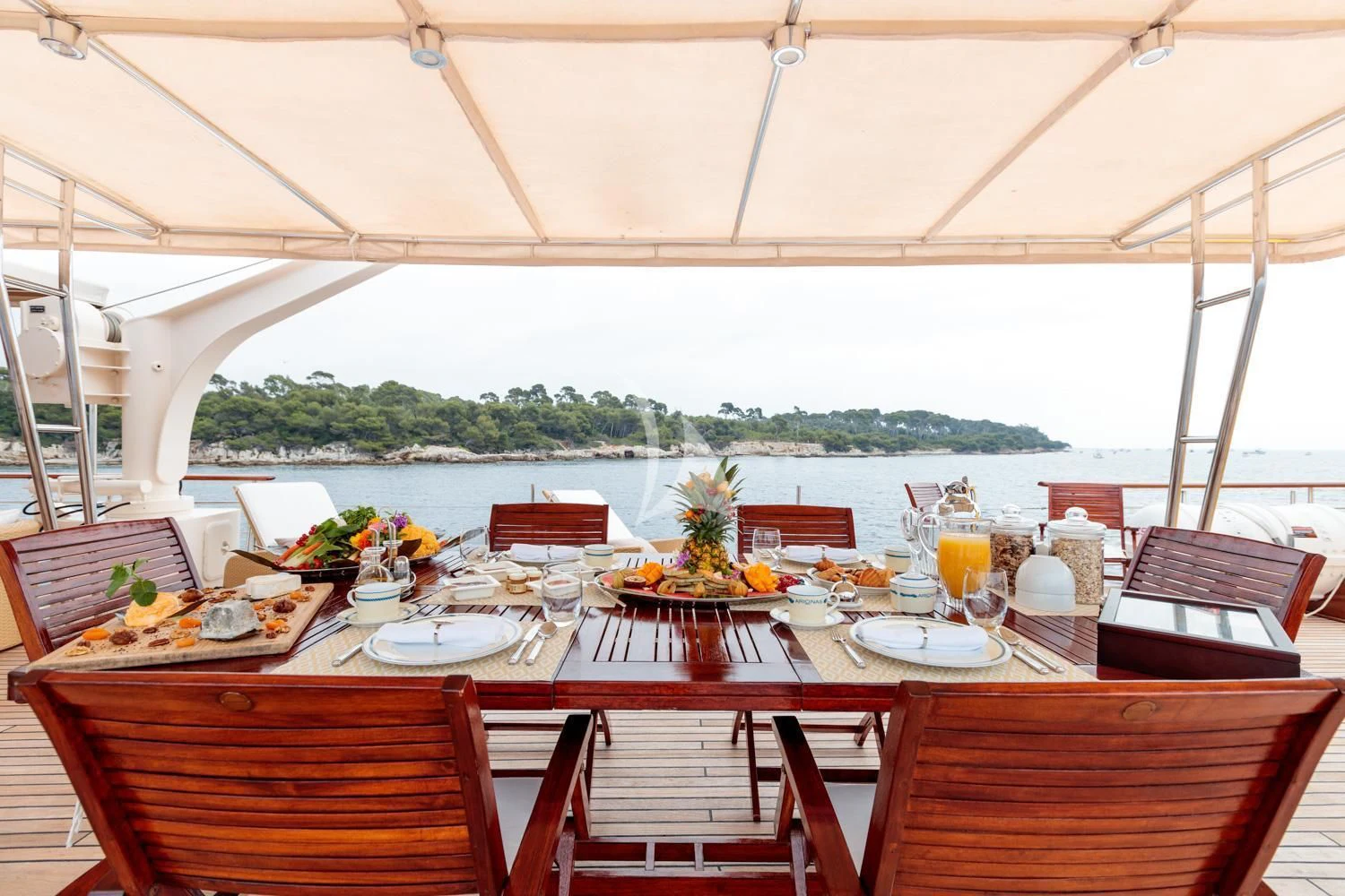 a table set for a dinner aboard ARIONAS Yacht for Sale