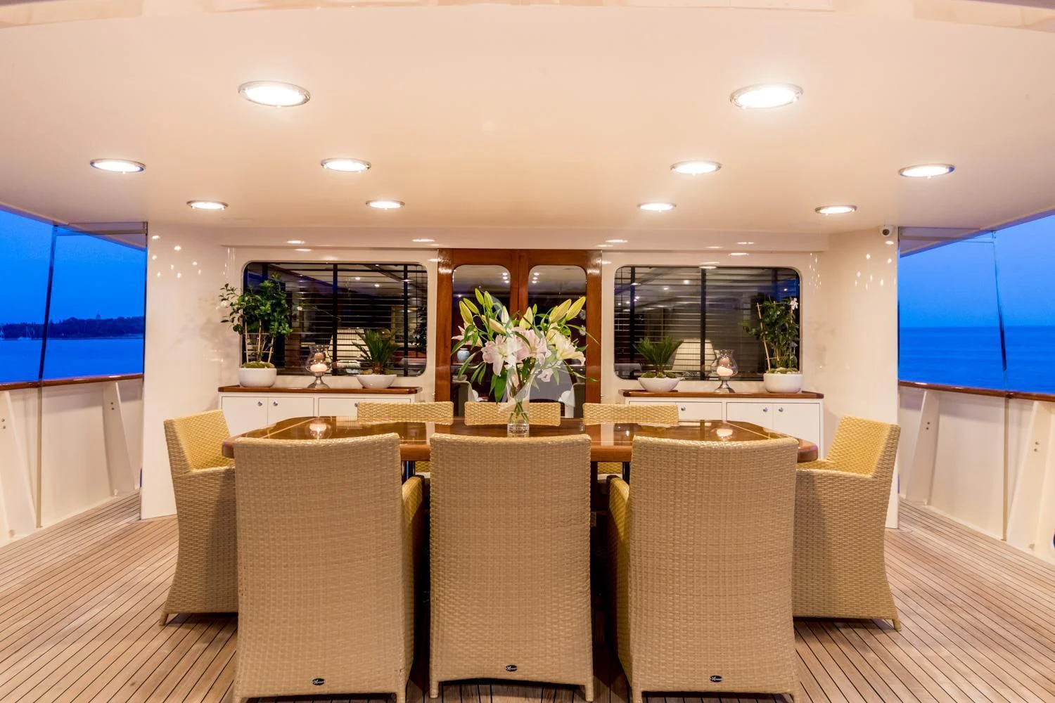 a large room with chairs and a table aboard ARIONAS Yacht for Sale