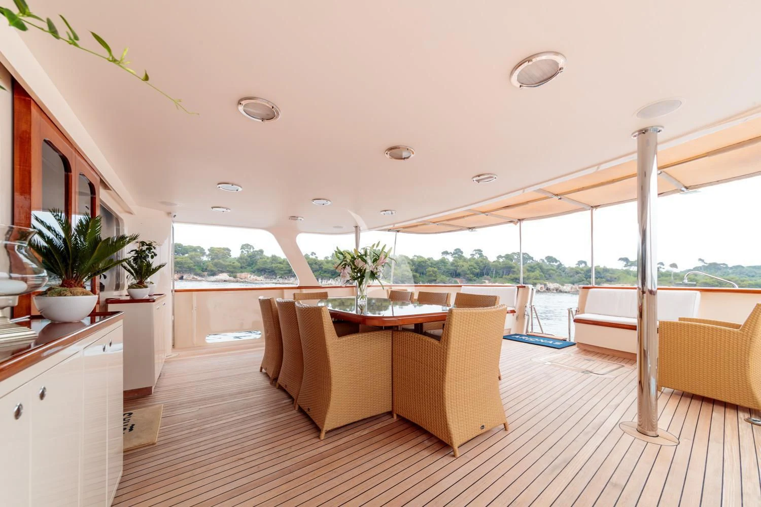 a large open kitchen with a large open area with a large window aboard ARIONAS Yacht for Sale
