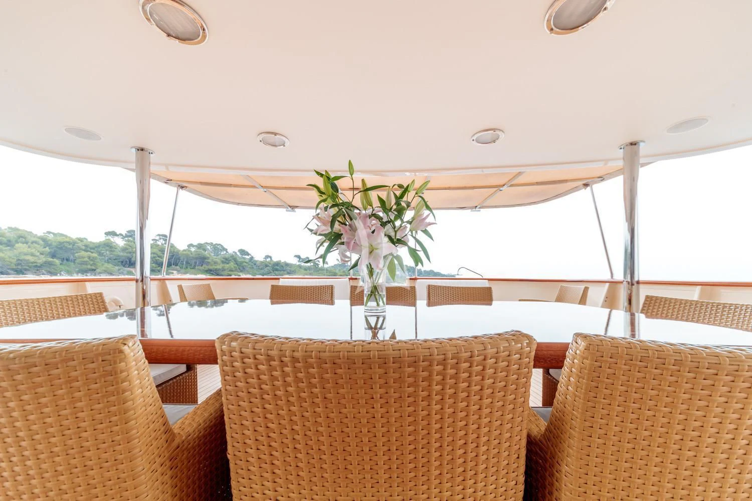 a vase of flowers on a boat aboard ARIONAS Yacht for Sale