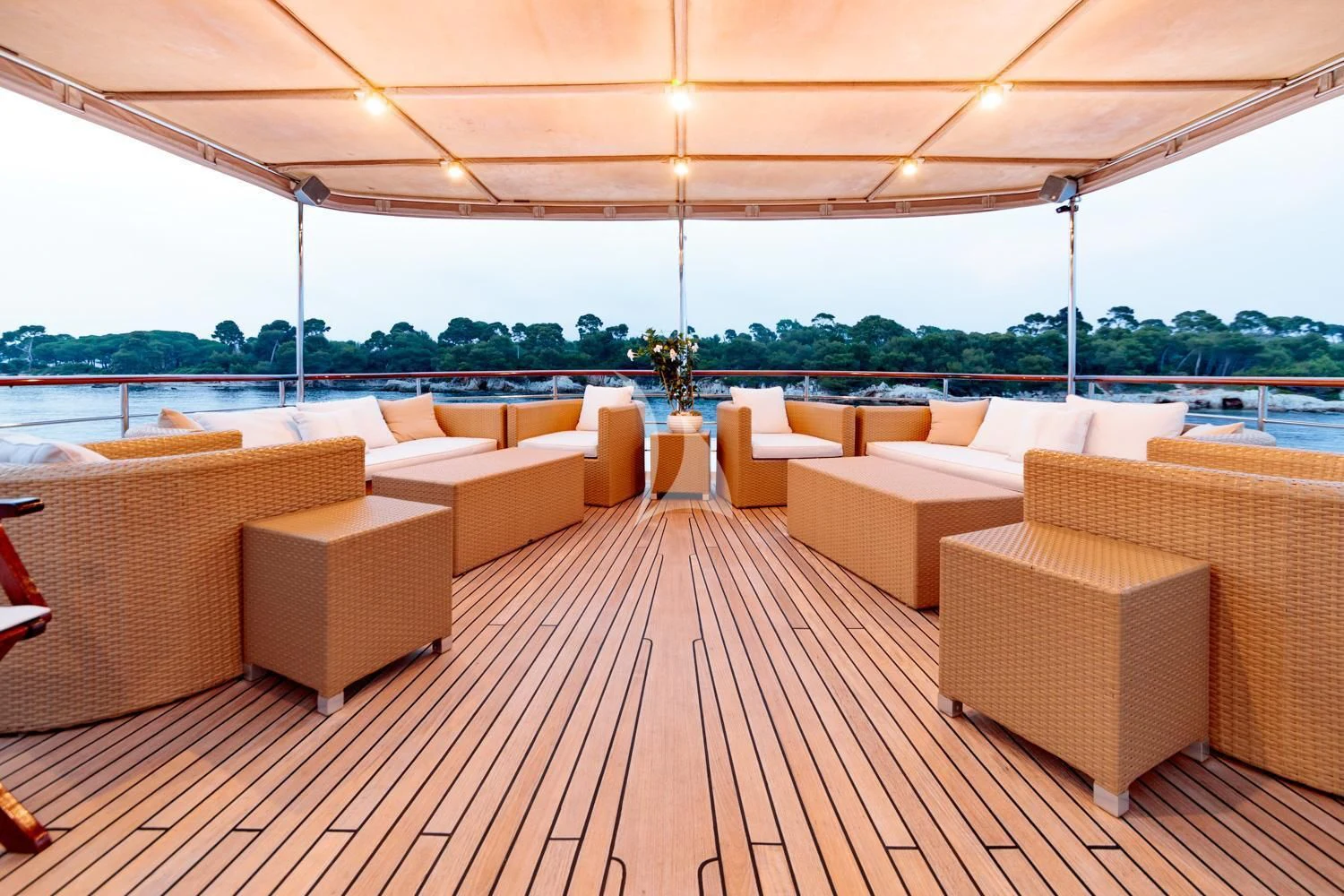 a large room with couches aboard ARIONAS Yacht for Sale