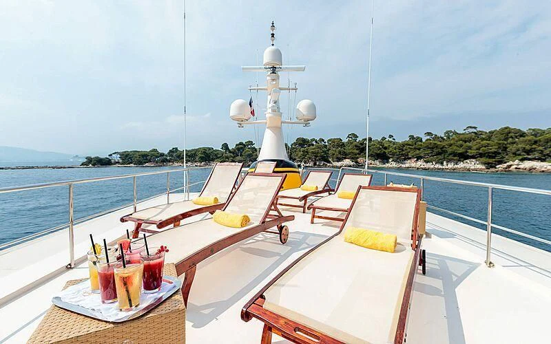a table with drinks on it on a boat aboard ARIONAS Yacht for Sale