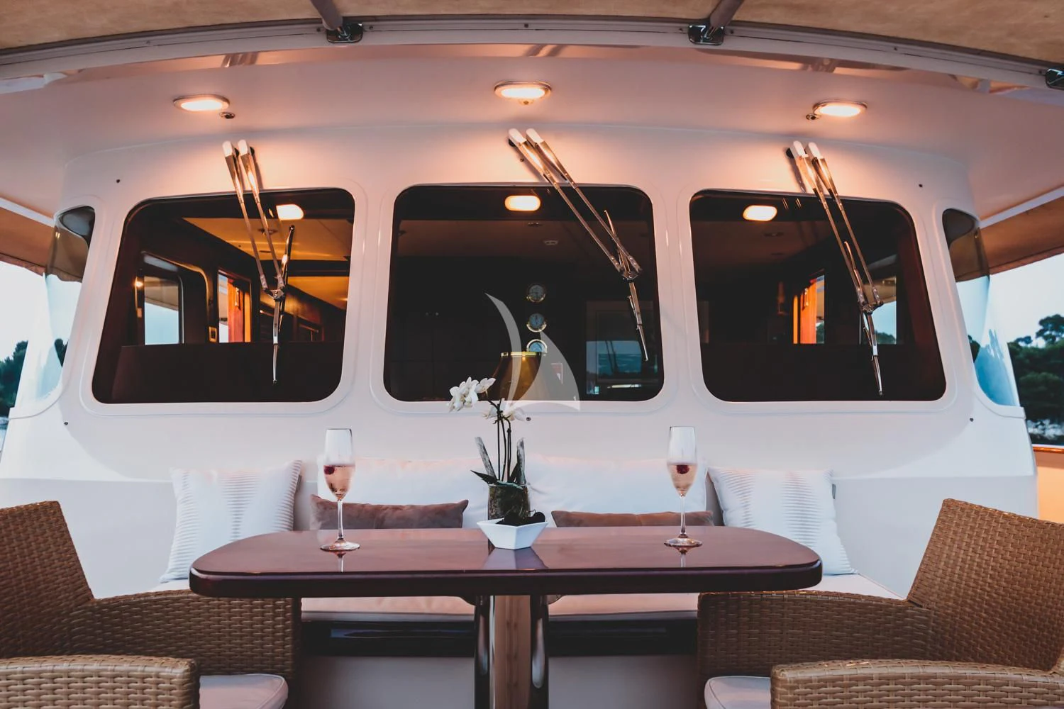 a dining car with a table and chairs aboard ARIONAS Yacht for Sale
