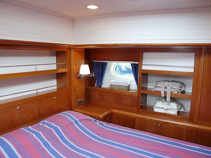 a cat on a shelf aboard NAKUPENDA Yacht for Sale