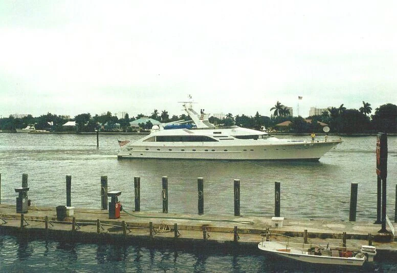 a large ship in the water aboard TIME Yacht for Sale