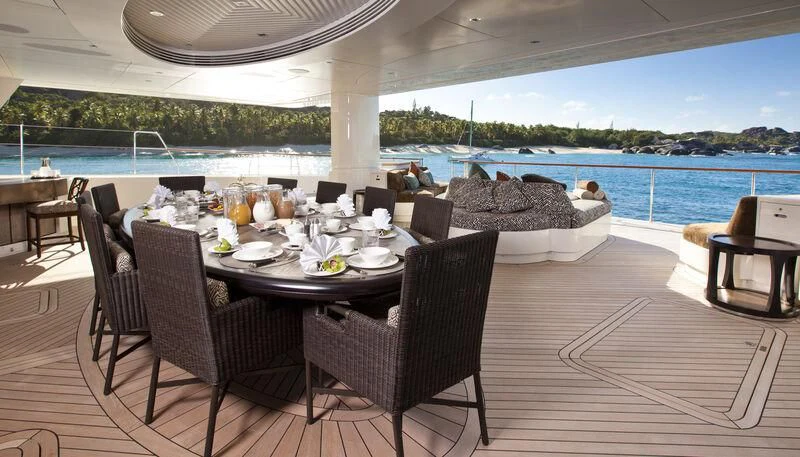 a table set for a meal aboard HEMISPHERE Yacht for Sale