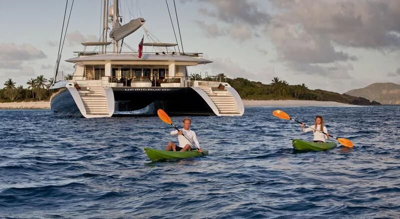 a couple people in a boat aboard HEMISPHERE Yacht for Sale