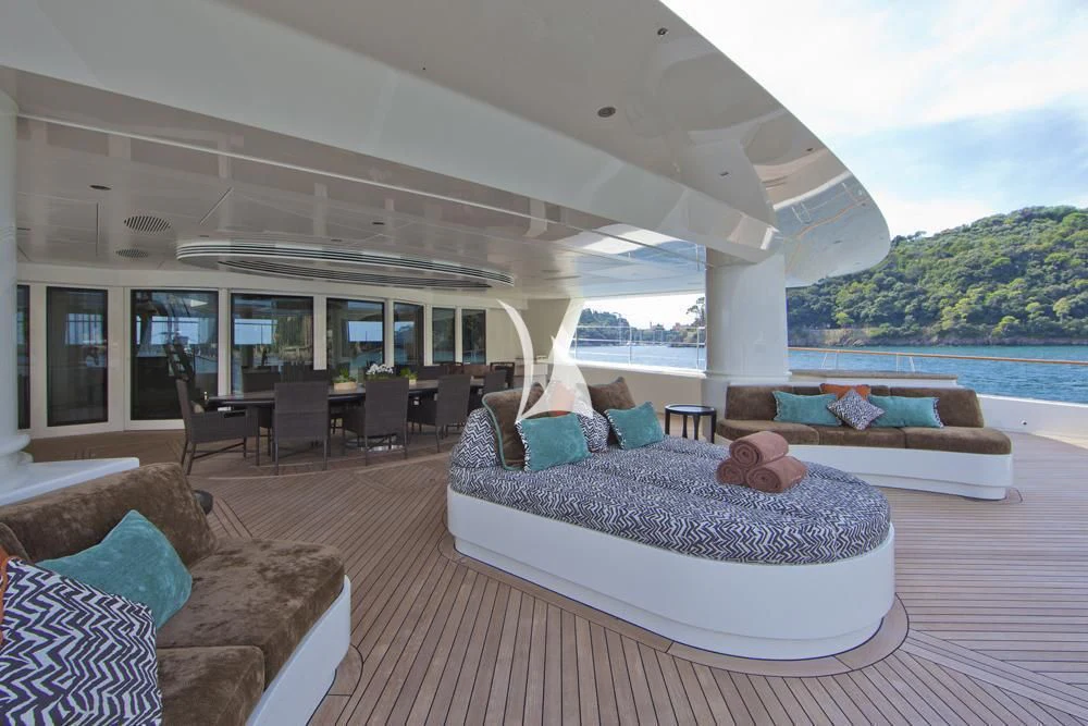 a large bed in a room aboard HEMISPHERE Yacht for Sale