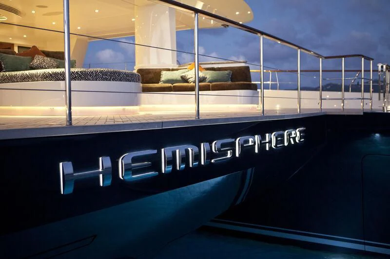 a person sleeping on a bed in a car aboard HEMISPHERE Yacht for Sale
