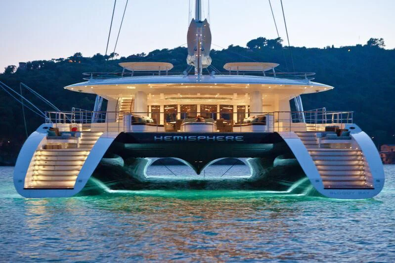 a large boat on the water aboard HEMISPHERE Yacht for Sale