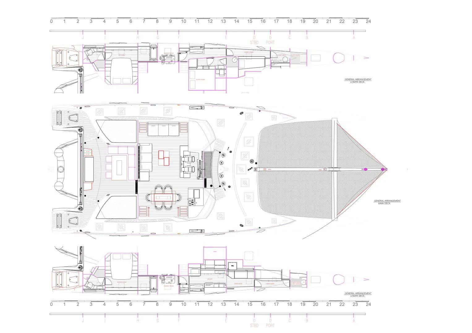 diagram, engineering drawing aboard MY CAT Yacht for Sale