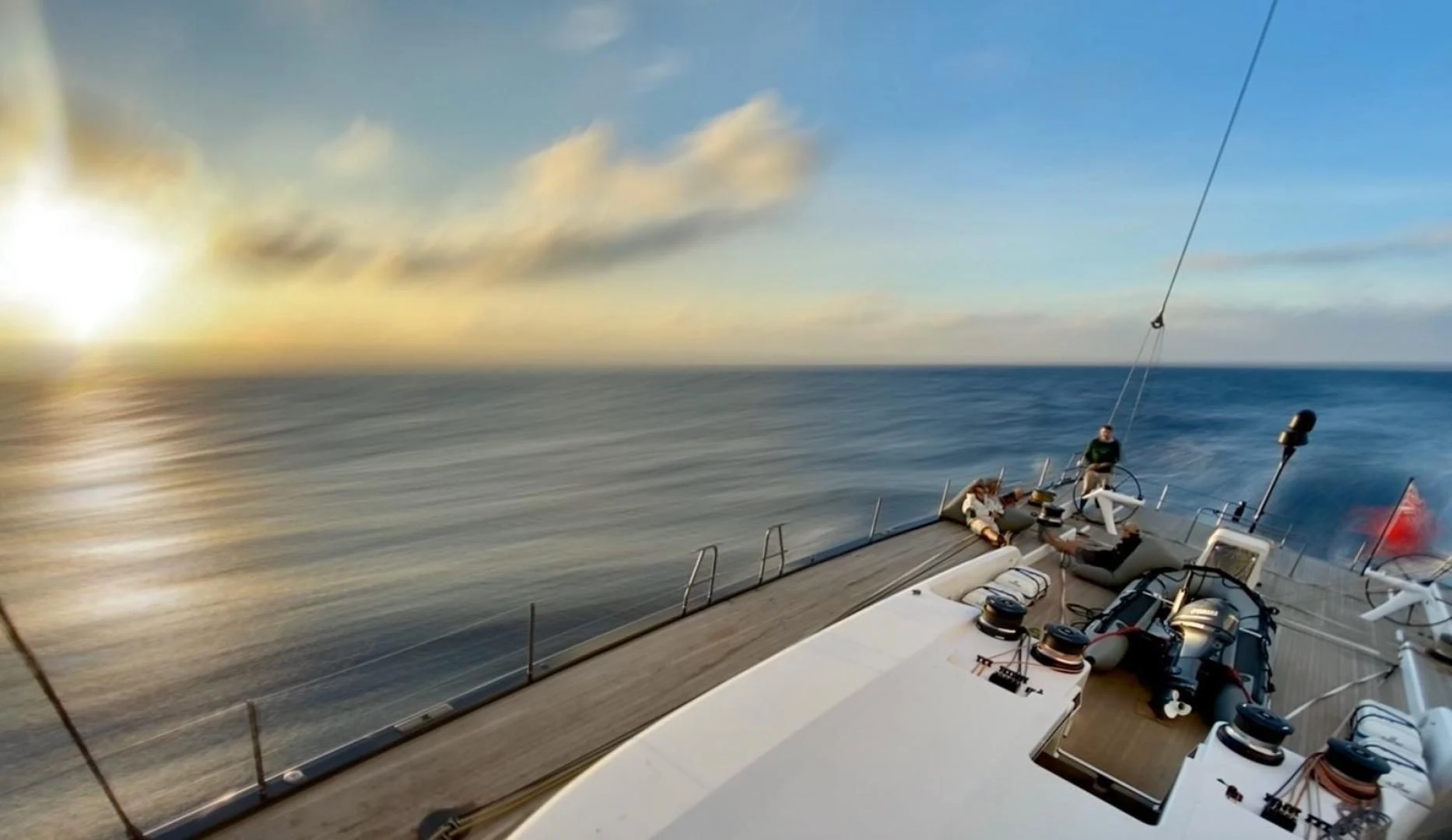a boat with people on it aboard MY CAT Yacht for Sale