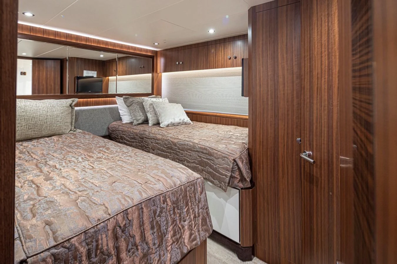 a bed in a room aboard HYAK Yacht for Sale