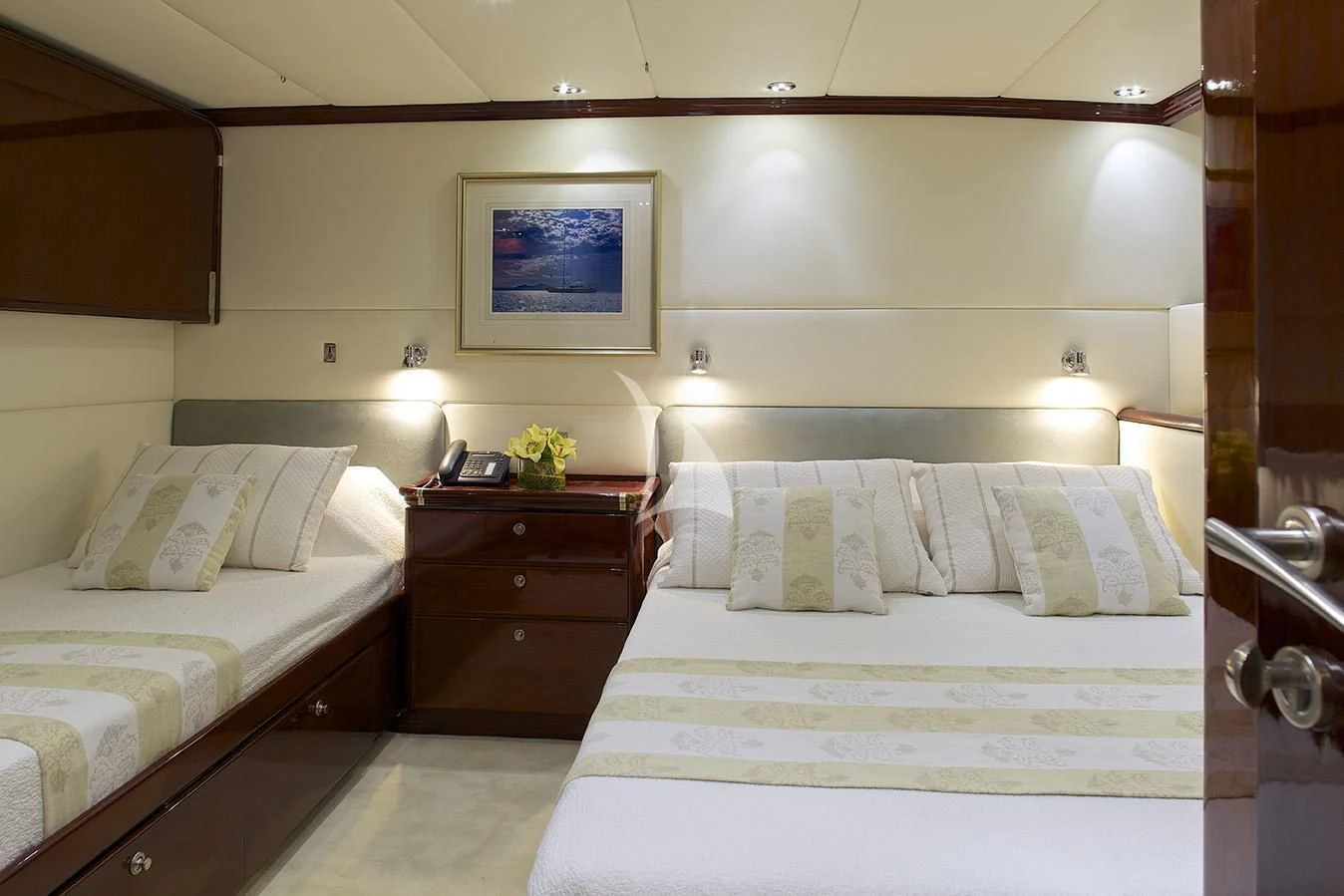 a couple of beds in a hotel room aboard ALLURE A Yacht for Sale