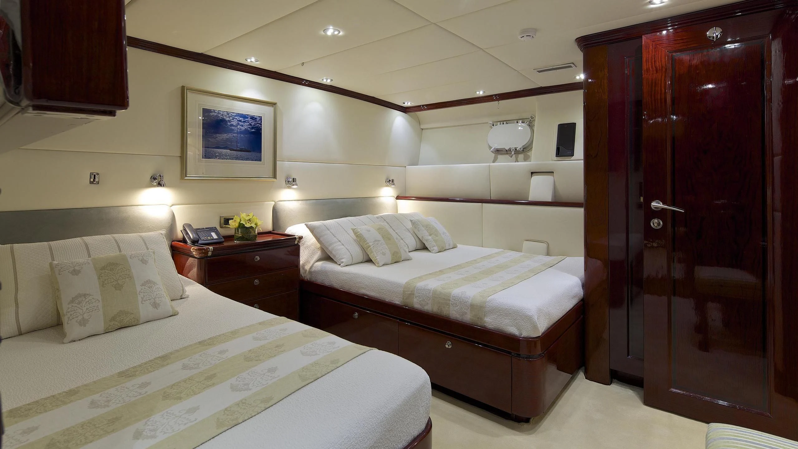 a couple of beds in a hotel room aboard ALLURE A Yacht for Sale