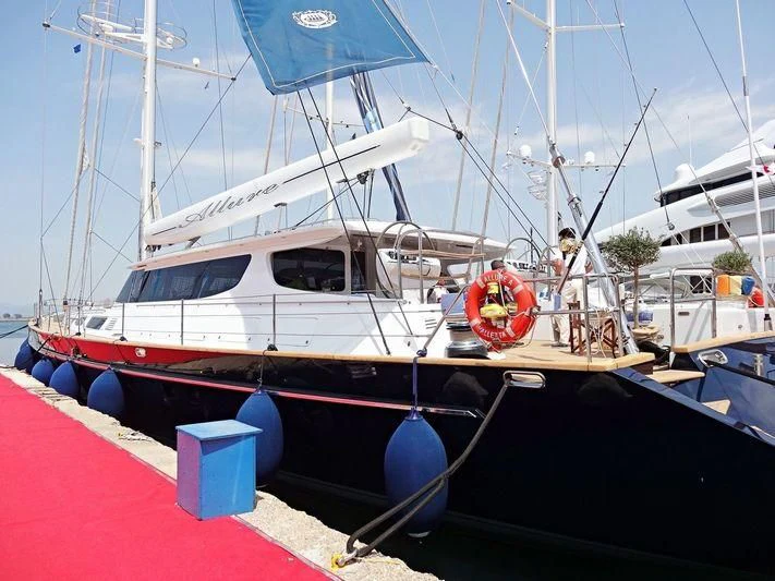 a boat in a harbor aboard ALLURE A Yacht for Sale