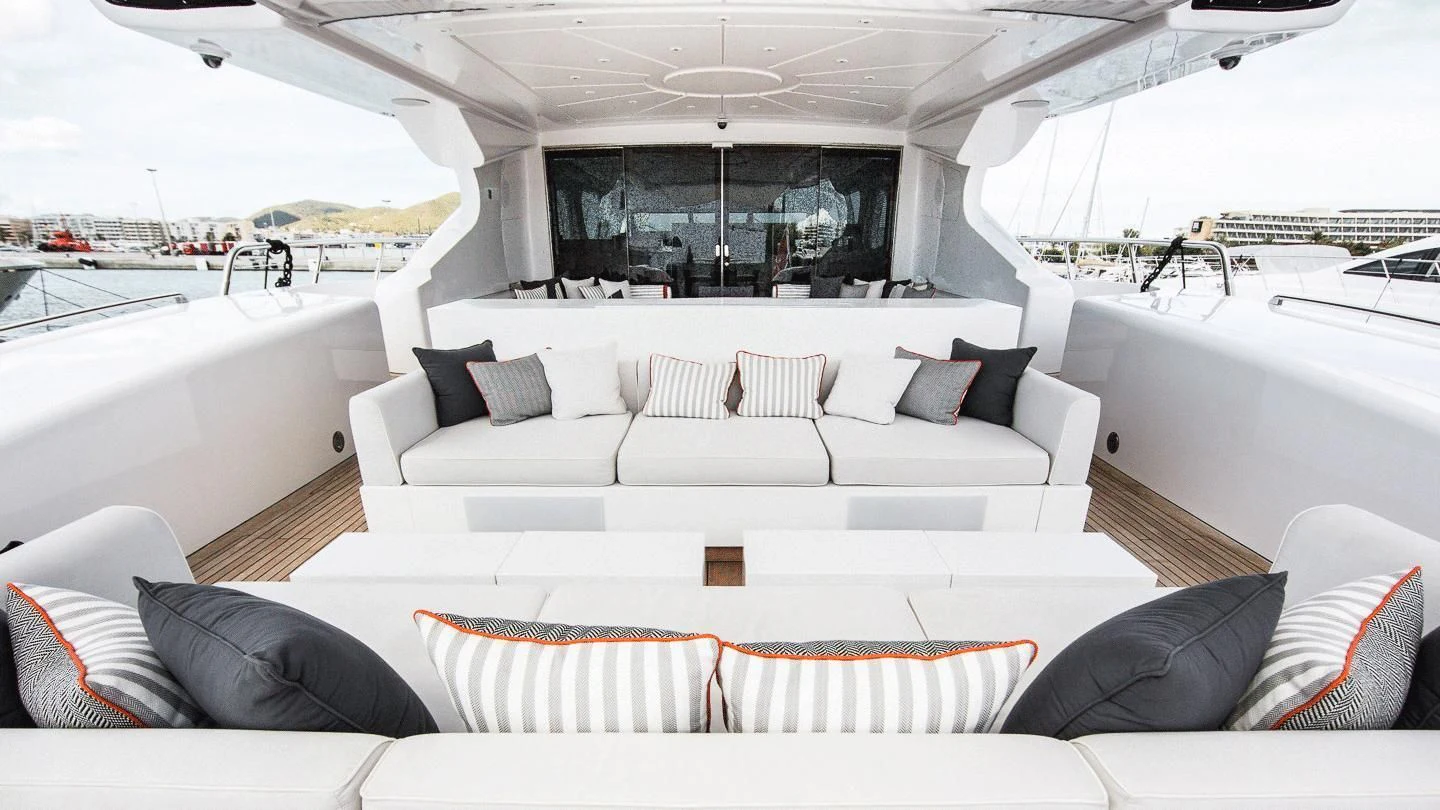 a large white lounge chair on a boat deck aboard ALLURE A Yacht for Sale