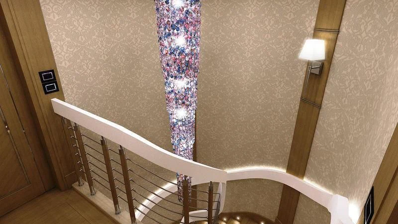 a staircase with a curtain aboard VIATORIS Yacht for Sale
