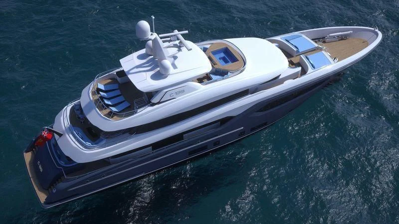 a high angle view of a boat aboard VIATORIS Yacht for Sale