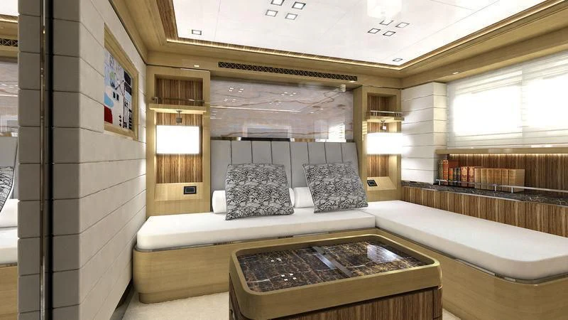 a room with two beds aboard VIATORIS Yacht for Sale