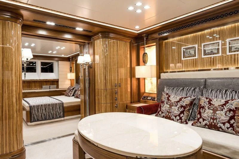 a large hotel room with a bed aboard VIATORIS Yacht for Sale