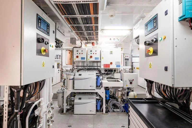 a room with machines and equipment aboard VIATORIS Yacht for Sale