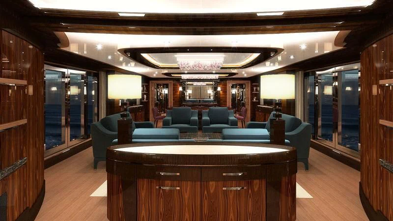 a room with a table and chairs aboard VIATORIS Yacht for Sale