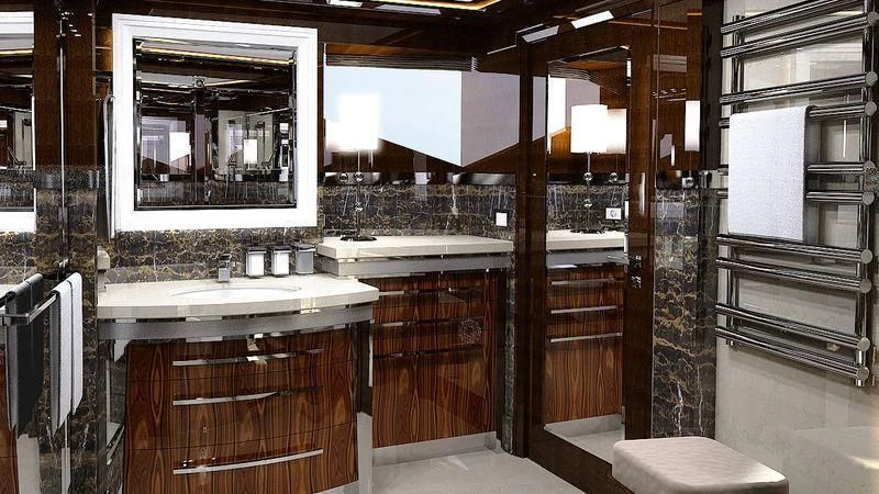 a bathroom with a sink and cabinets aboard VIATORIS Yacht for Sale