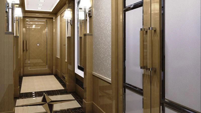 a hallway with doors aboard VIATORIS Yacht for Sale
