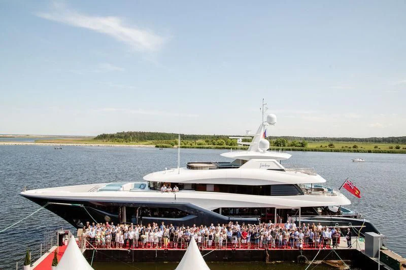 a group of people on a boat aboard VIATORIS Yacht for Sale