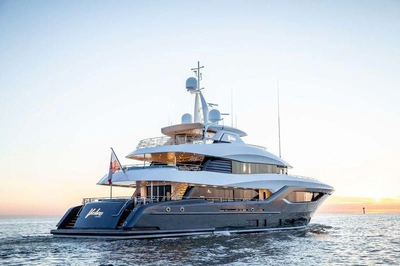 a large boat in the water aboard VIATORIS Yacht for Sale