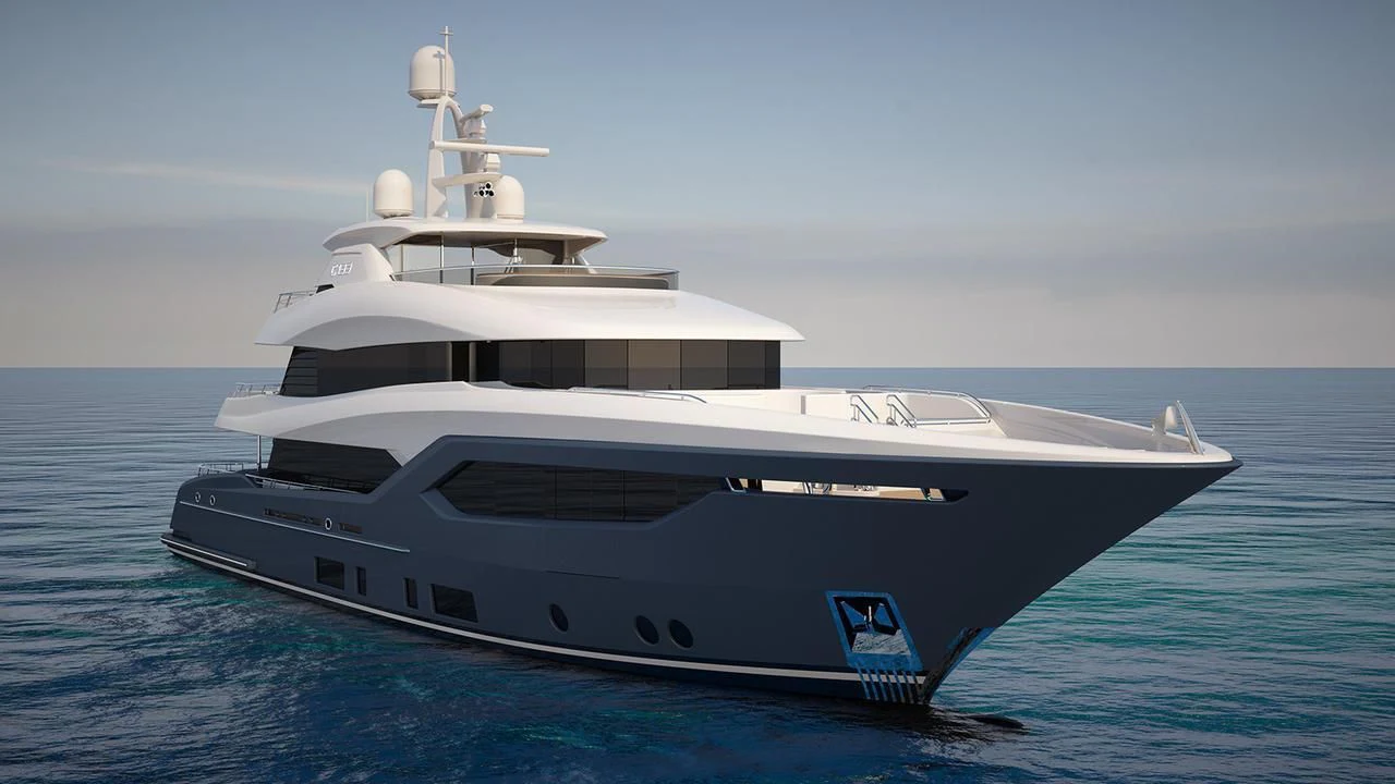 a white yacht in the water aboard VIATORIS Yacht for Sale