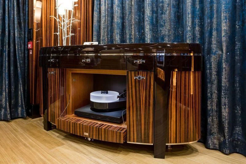a wood chest with drawers aboard VIATORIS Yacht for Sale