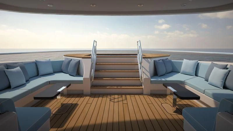 a room with a couch and a table and a window aboard VIATORIS Yacht for Sale