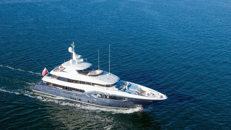 a white boat in the water aboard VIATORIS Yacht for Sale