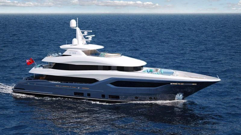 a large white yacht in the water aboard VIATORIS Yacht for Sale