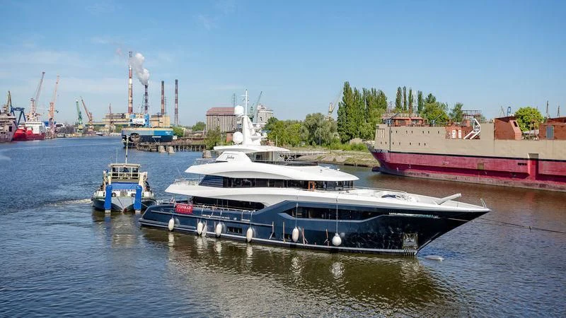 a large boat in the water aboard VIATORIS Yacht for Sale
