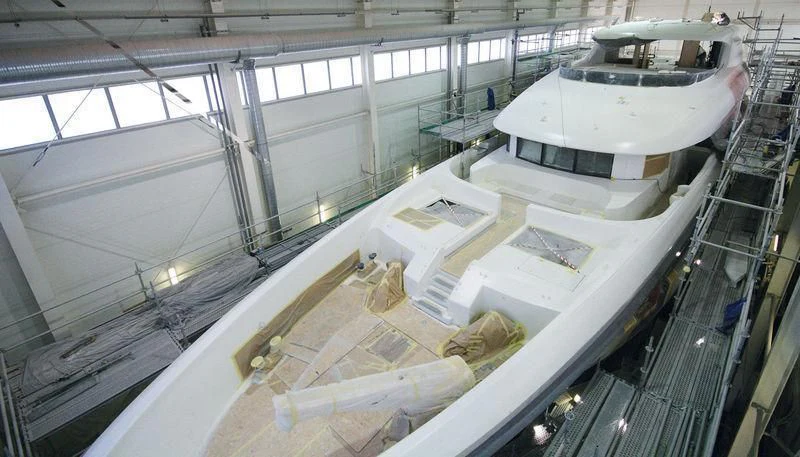 a large factory with white machines aboard VIATORIS Yacht for Sale