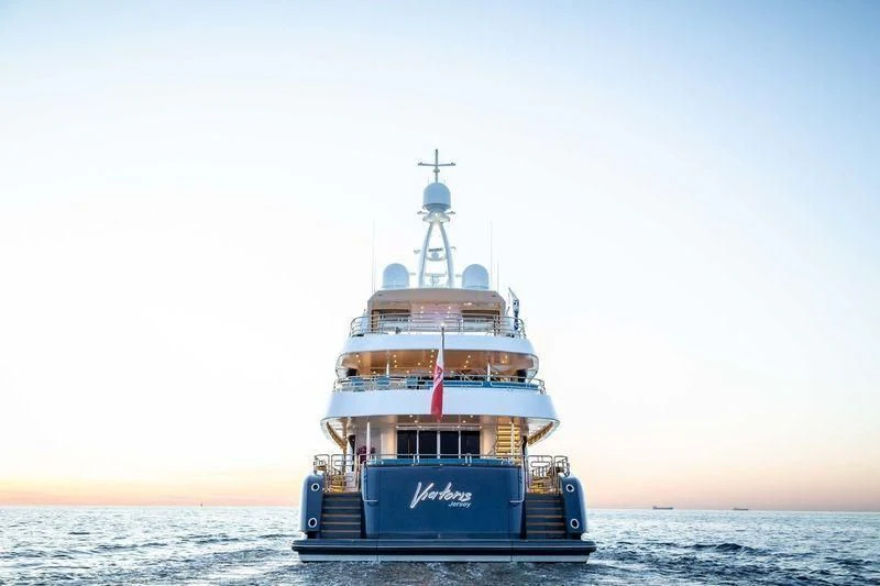 a large ship in the water aboard VIATORIS Yacht for Sale