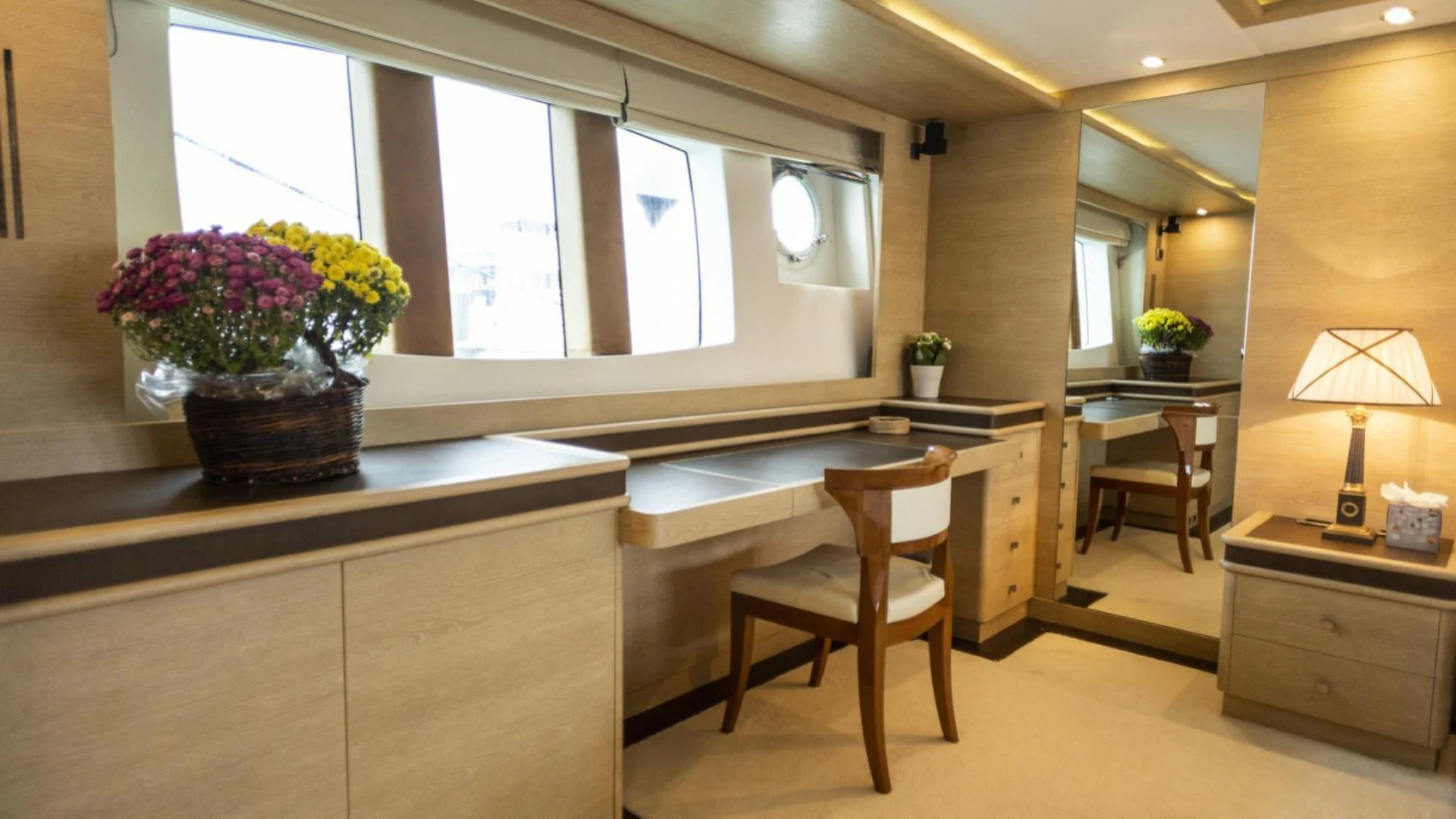 a kitchen with a large island aboard GRACE Yacht for Sale