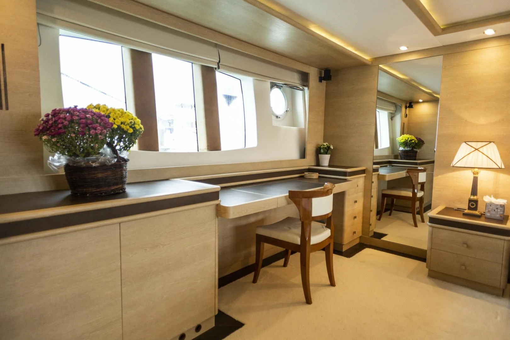 a kitchen with a large island aboard GRACE Yacht for Sale