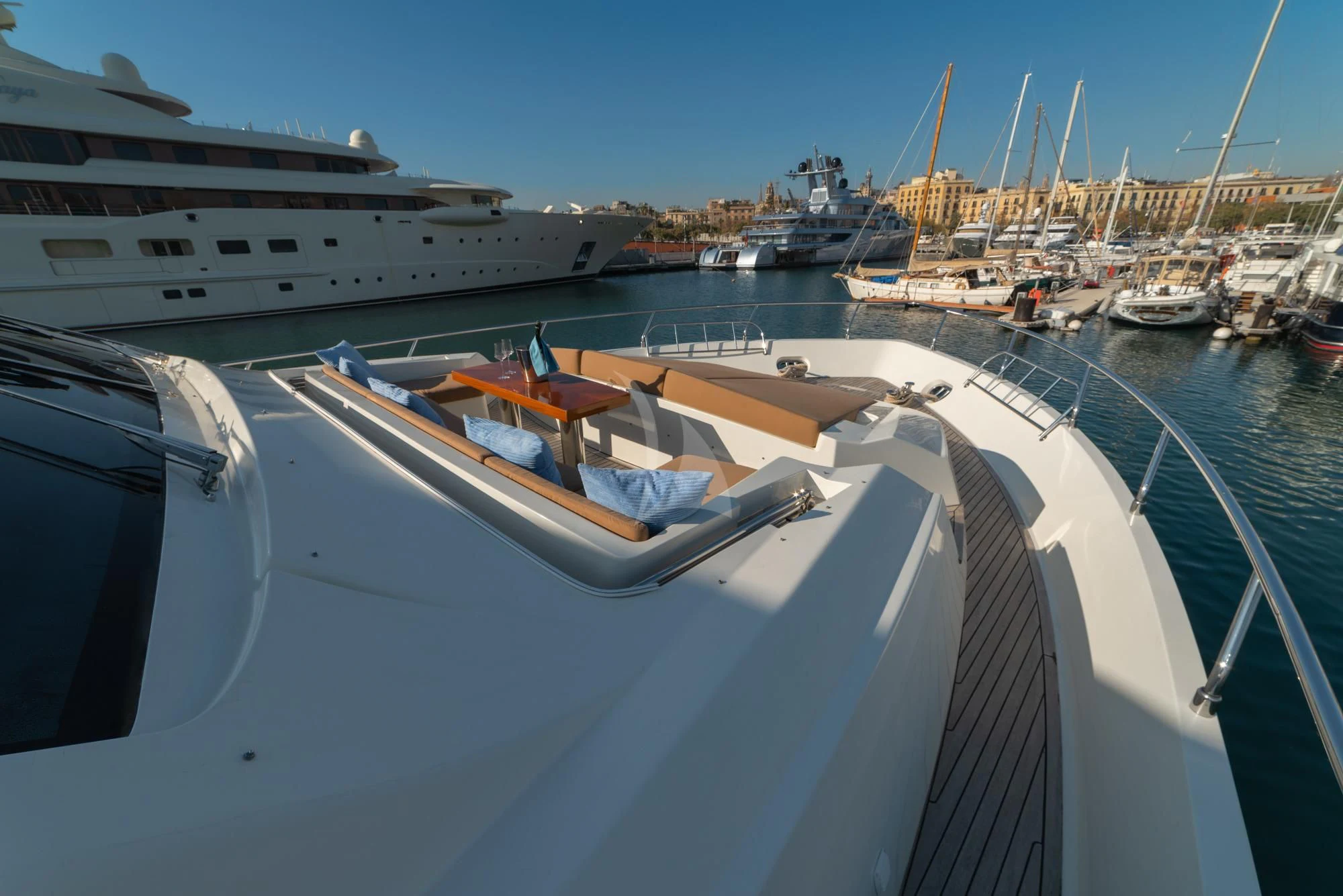 a boat is parked in a harbor aboard GRACE Yacht for Sale