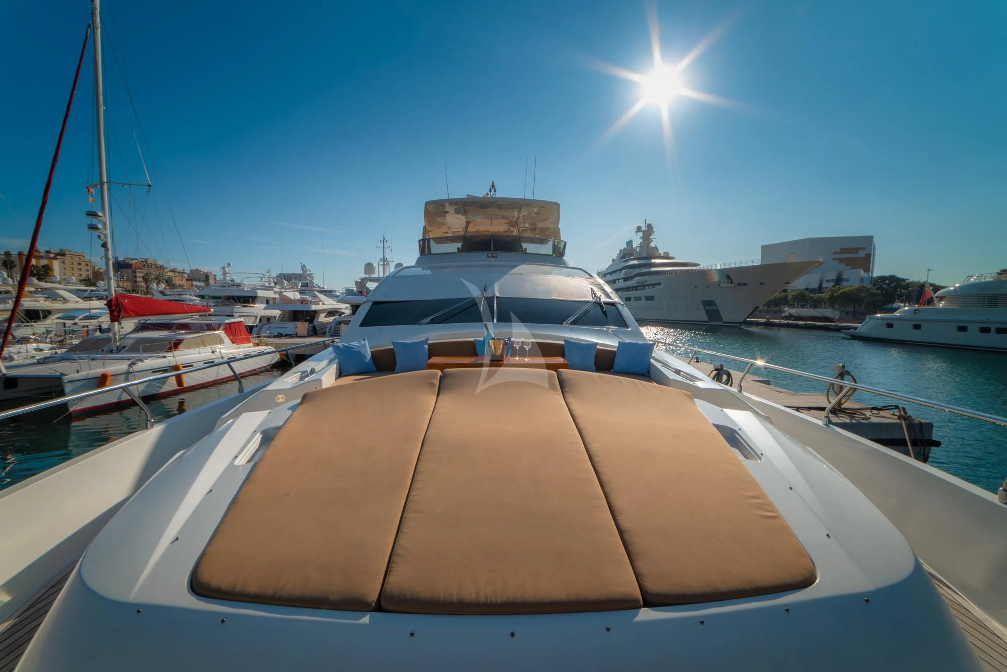 a boat docked at a pier aboard GRACE Yacht for Sale
