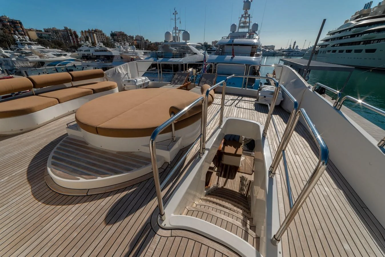 a boat docked at a pier aboard GRACE Yacht for Sale