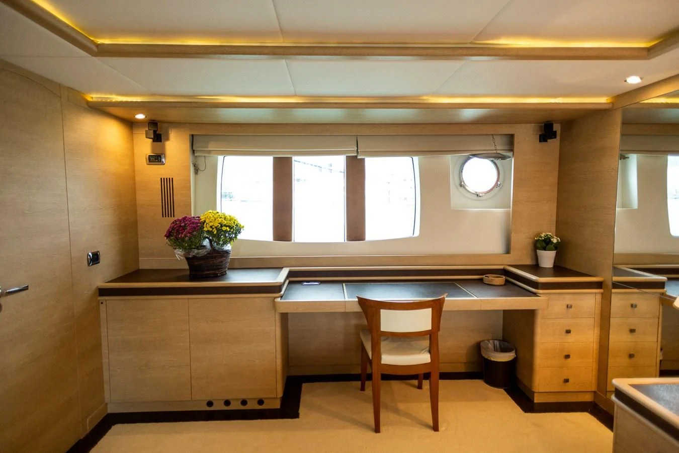 a kitchen with a large island aboard GRACE Yacht for Sale