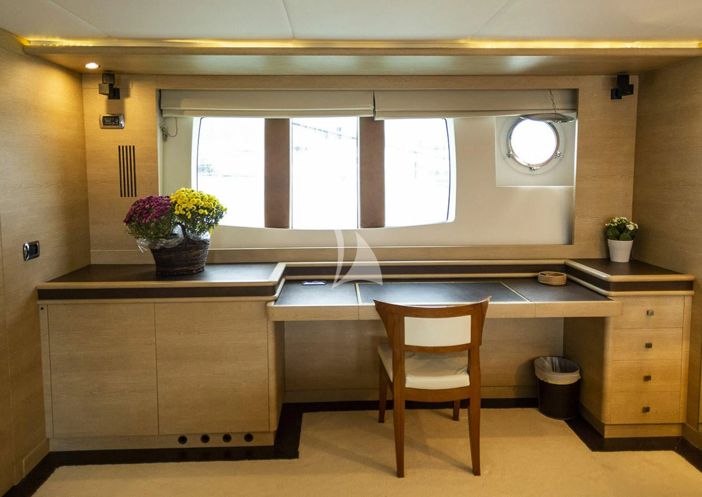 a kitchen with a large island aboard GRACE Yacht for Sale